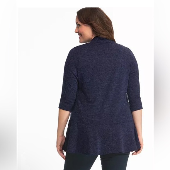 Kiyonna Cardigan 0X Love Story Cardigan Top Open Front + Tie Waterfall Hem Blue - Picture 4 of 7